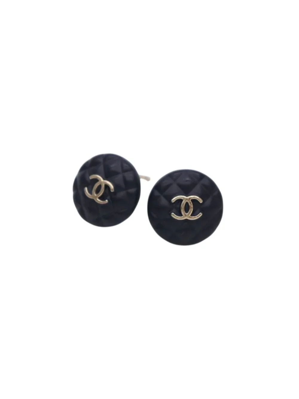 Chanel CC Logo Earrings Quilted Motif Metal Navy Gold